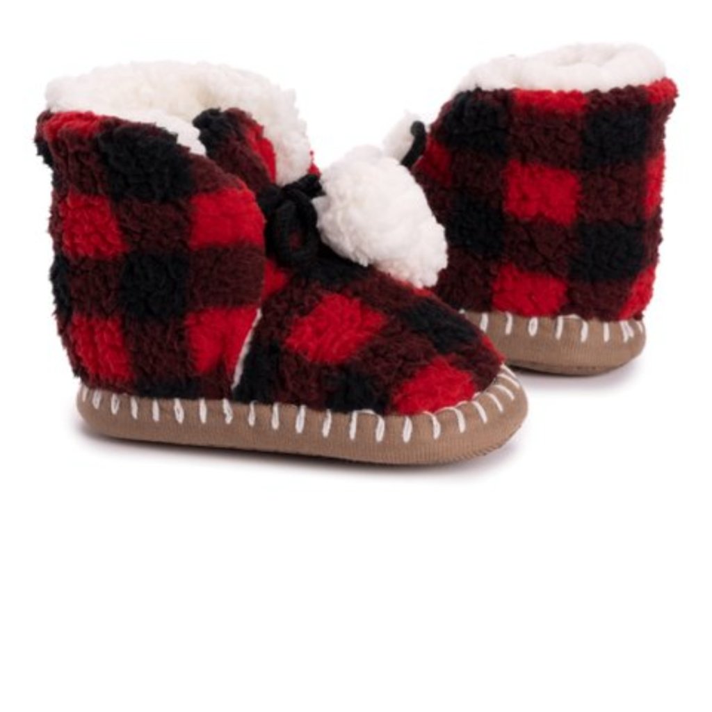 Nwt Muk Luks Buffalo Check Sherpa Slipper Bootie